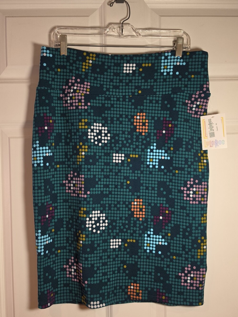 NWT LuLaRoe Cassie Teal Dot Pencil Skirt XL